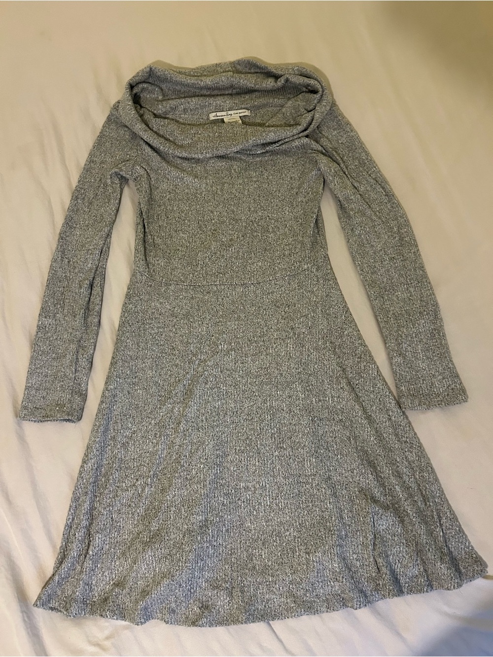 American Rag Cie Gray Ribbed Knit Cowl Neck Long Sleeve Sweater Dress M